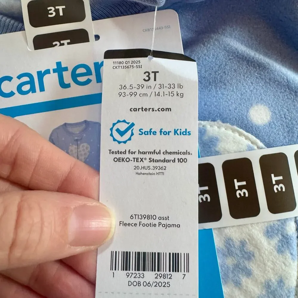 Carters Fleece Footed Pajamas One Piece Zip Sleepwear Polka Dot Blue Heart Sz 3T